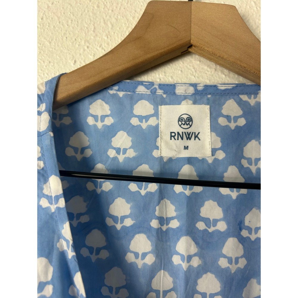RNWK Floral Block Print Tiered Cotton Mini Dress Blue White Medium Preppy - Picture 5 of 8